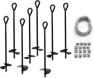 Ashman 15 in. Powder-Coated Steel Ground Anchor with 50 ft. of Galvanized Wire with Clamps, Securing Tents, Canopies, 8-Pack