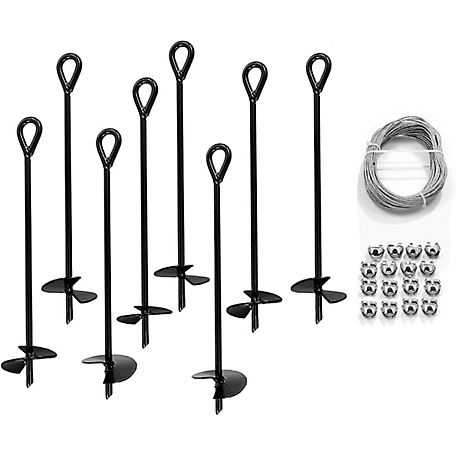 Ashman Ground Anchor Powder Coated Steel with 50 ft. of Galvanized Wire with Clamps, Securing Tents, Canopies, 8 Pack
