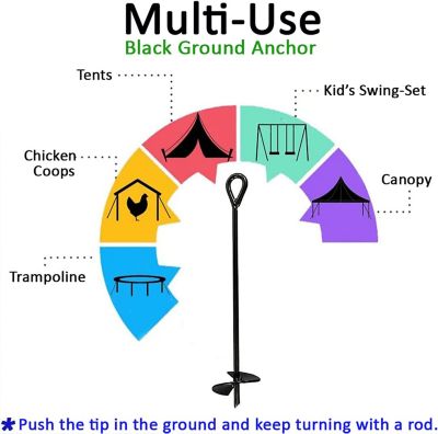 Image showing  15 in. Powder-Coated Steel Ground Anchor with 50 ft. of Galvanized Wire with Clamps, Securing Tents, Canopies, 8-Pack