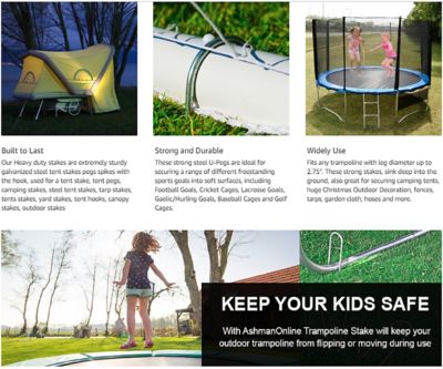 Image showing  12 in. Heavy-Duty Trampoline Stakes, Safety Ground Anchors, Tent Pegs, 4-Pack