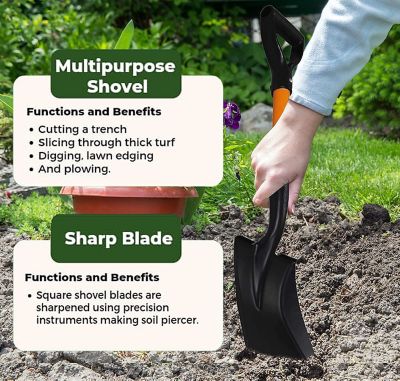 Image showing  Mini Square Shovel (1 Pack) with D-Cup Square Handle Shovel, Sturdy Build and Material