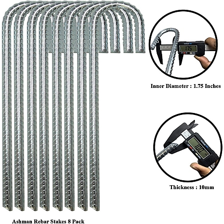 Ashman Rebar Stake Anchor 12 Inches Long (8 Pack), Rust-Resistant and Made  of Solid Premium Galvanized/zinc-Coated Metal
