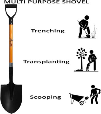 Image showing  Round Shovel (1 Pack) D Handle Grip with Long Shaft with a Durable Handle, Multi Utility Shovel Heavy Duty Blade