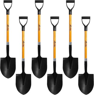 Ashman Round Shovel (6 Pack) D Handle Grip with Long Shaft with a Durable Handle, Multi Utility Shovel Heavy Duty Blade