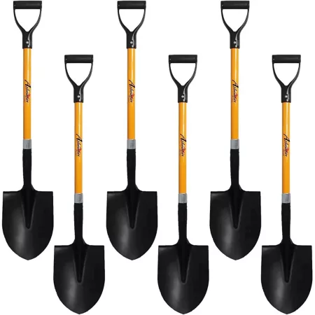 Ashman 6-Piece D-Handle Round Shovel Set with Long Handle and Durable Handle Multi-Purpose Shovel Heavy-Duty Blade Shovels & Digging Tools