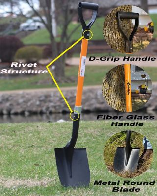 Image showing  Round Shovel (6 Pack) D Handle Grip with Long Shaft with a Durable Handle, Multi Utility Shovel Heavy Duty Blade.