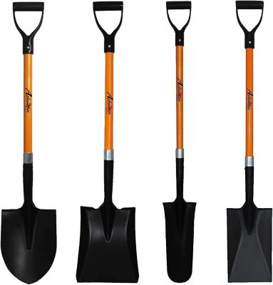 Ashman Assorted 4 Shovels Long D Handle Grip Round Shovel, Square Shovel, Drain Spade Shovel, and Spade Shovel Premium