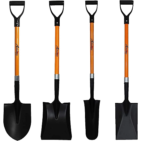 Ashman Assorted 4 Shovels with Long D-Handle Grip Round Shovel, Square Shovel, Drain Spade Shovel and Spade Shovel Premium