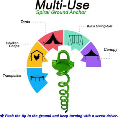 Image showing  16 in. Spiral Ground Anchors, Green, Ideal for Securing Animals, Tents, Canopies, Sheds, Swing Sets, 6-Pack
