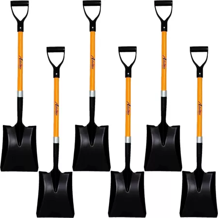 Ashman 6-Piece Square D-Handle Shovel Set with Long Handle and Durable Handle Multi-Purpose Shovel Heavy-Duty Blade Shovels & Digging Tools