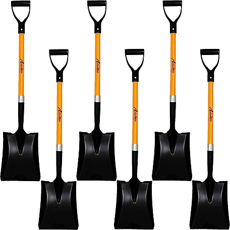Ashman Square Shovels, D-Handle Grip with Long Shaft with a Durable Handle, Multi Utility Shovel, Heavy-Duty Blade, 6-Pack