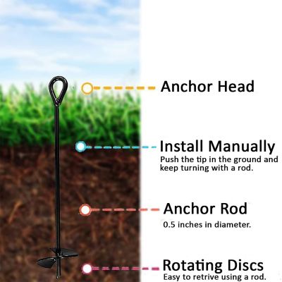 Image showing 8 th Ashman 40 in. Heavy-Duty Ground Anchors, 10 mm Diameter, Ideal for Securing Animals, Tents, 2-Pack