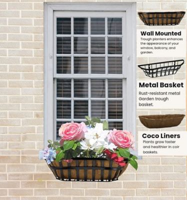 Image showing  Metal Garden Trough Deck Planter with Coco Liners