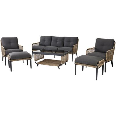 Hanover Sedona 6 pc. Conversation Set with Sofa, 2 Side Chairs, 2 Ottomans, & Glass-Top Coffee Table