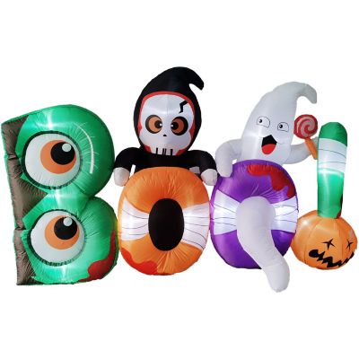 Haunted Hill Farm 8 ft. Wide Inflatable Pre-Lit Boo Sign, HIBOOSGN081-L