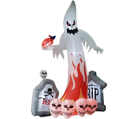 Haunted Hill Farm Inflatable Pre-Lit Ghost with Heart & Tombstones, 9 ft.