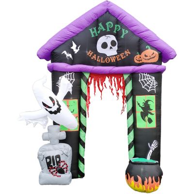 Haunted Hill Farm 9-Ft. Inflatable Pre-Lit Arch with Ghost, Witch, & Tombstone, HIHLWNARCH091-L