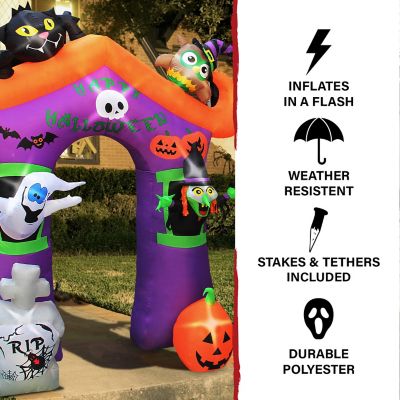 Haunted Hill Farm 8.9-Ft. Wide Inflatable Pre-Lit Arch with Ghost, Black Cat, & Pumpkin, HIHLWNARCH092-L