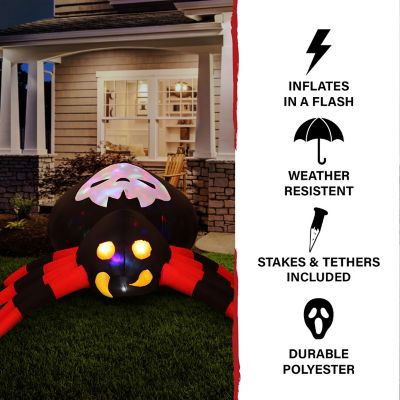 Image showing  5.9 ft. Wide Inflatable Black & Red Spider with Multi-Color Disco Lights
