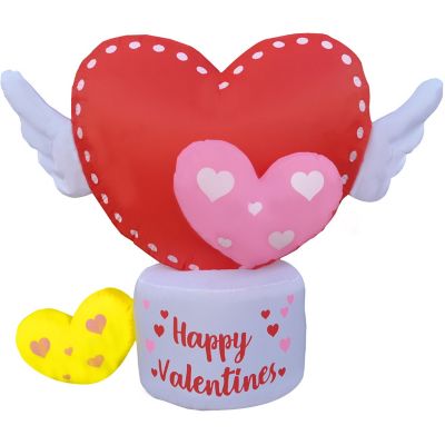 Fraser Hill Farm 5 ft. Light Up Valentine's Day Flying Hearts with Wings Inflatable, FREDHEART051-L