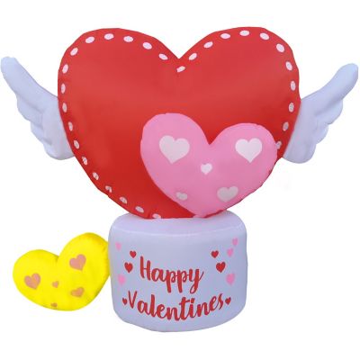 Fraser Hill Farm 5 ft. Light Up Valentine's Day Flying Hearts with Wings Inflatable
