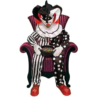 Haunted Hill Farm 54 in. Sitting Scare Clown Halloween Animatronic, Plug In or Battery Operated