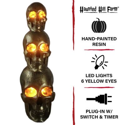 Image showing  3 ft. Golden Skull Stack Prelit LED Resin Figurine