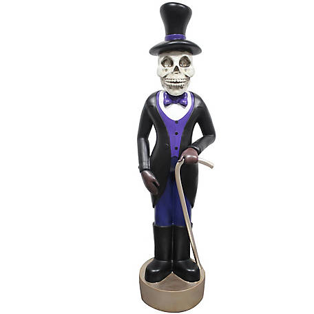 Haunted Hill Farm 4 ft. Scary Skeleton Holding Cane Prelit LED Resin Figurine, Plugin HHRS048-1SK-MLT