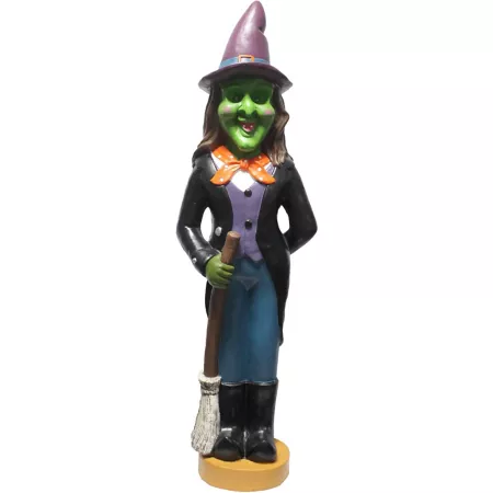 Haunted Hill Farm 4 Feet Scary Witch Holding Broom Pre-Lit Resin LED Plug-In HHRS048-1WTC-MLT Halloween Yard Stakes