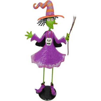 Haunted Hill Farm 28 in. Iron Witch Holding Broomstick with Removable Lawn Stake, HHMTWITCH028-0PU