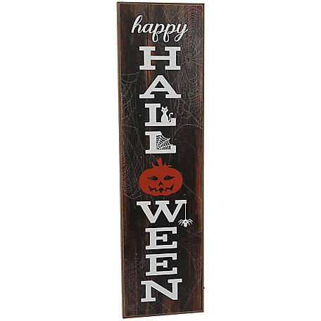 Haunted Hill Farm 45 in. Happy Halloween Porch Leaner Sign with LED Lights, Battery Operated, HHWOODPS045-1BL