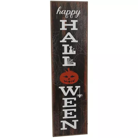 Haunted Hill Farm HHWOODPS045-1BL 45" Happy Halloween Porch Skinny Sign with LED Lights Battery Operated Halloween Porch Signs