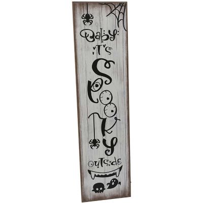Haunted Hill Farm 45 in. Baby It's Spooky Outside Halloween Porch Leaner Sign, Led Lights, Battery Operated, HHWOODPS045-1WH2