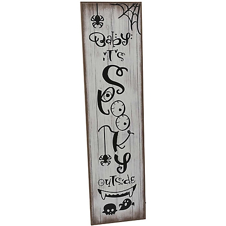Haunted Hill Farm 45 in. Baby It's Spooky Outside Halloween Porch Leaner Sign, Led Lights, Battery Operated, HHWOODPS045-1WH2