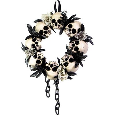 Haunted Hill Farm 15.7 in. Skulls & Chains Wreath, Halloween Door Or Wall Decoration