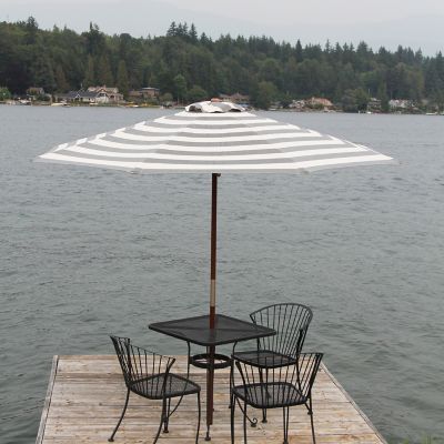 Image showing  Classic Wood Round Market Umbrella, Black and Ivory