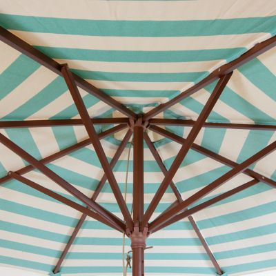 Image showing  Classic Wood Round Market Umbrella, Teal and Ivory