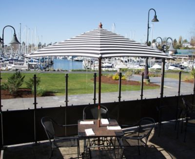 Image showing  9 ft. Classic Wood Italian Stripes Patio Umbrella