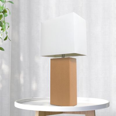 Image showing  Lexington Leather Base Bedside Table Lamp with Rectangular Fabric Shade