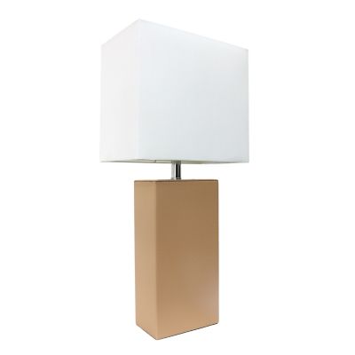 Lalia Home Lexington Leather Base Bedside Table Lamp with Rectangular Fabric Shade