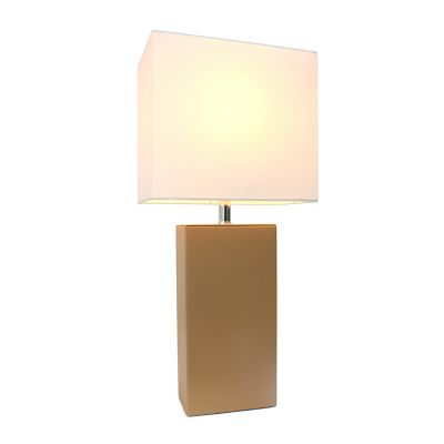 Image showing  Lexington Leather Base Bedside Table Lamp with Rectangular Fabric Shade