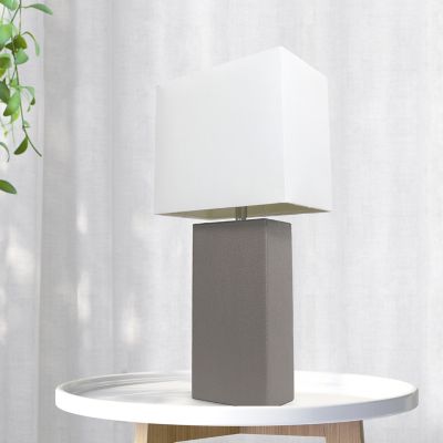 Image showing  Lexington Leather Base Bedside Table Lamp with Rectangular Fabric Shade