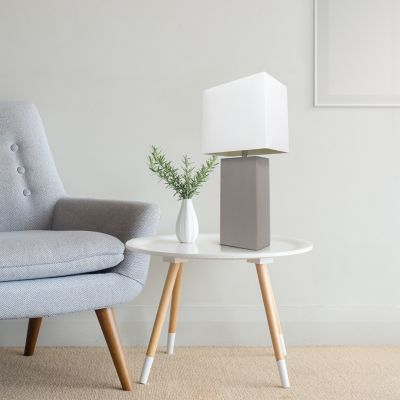 Image showing  Lexington Leather Base Bedside Table Lamp with Rectangular Fabric Shade