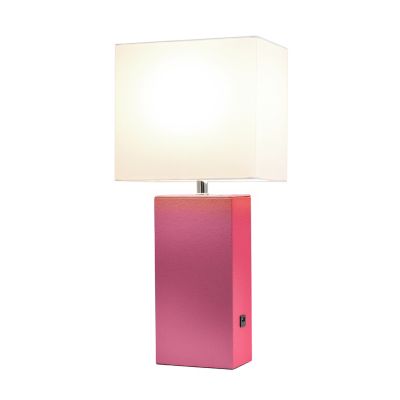 Image showing  Lexington Leather Base Bedside Table Lamp with USB Charging Port with Rectangular Fabric Shade