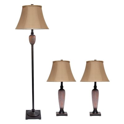 Lalia Home Homely Traditional Valdivian 3 Piece Metal Lamp Set with Empire Fabric Shades
