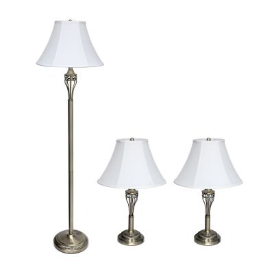 Lalia Home 3 pc. Metal Lamp Set for Living Room, Bedroom, Home Decor with Empire Fabric Shades