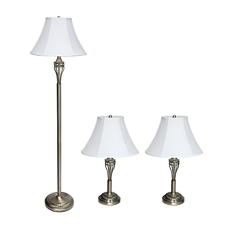 Lalia Home 3 pc. Metal Lamp Set for Living Room, Bedroom, Home Decor with Empire Fabric Shades