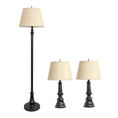 Lalia Home Homely Oxford Classic 3 pc. Metal Lamp Set with Tapered Drum Fabric Shades