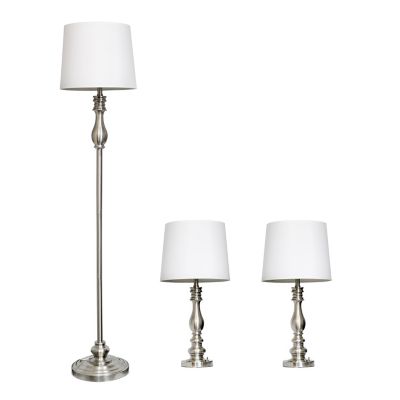Lalia Home 3 pc. Metal Lamp Set with Drum Fabric Shades