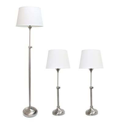 Lalia Home Modern Manhattan Extendable 3 pc. Metal Lamp Set with Tapered Drum Fabric Shades